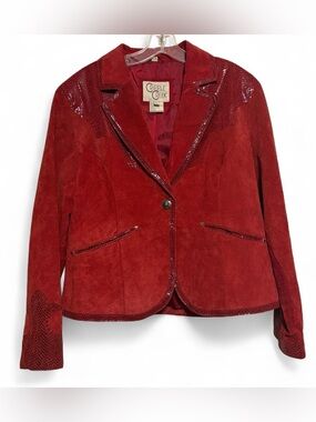 Cripple Creek Women's Red Suede Blazer with Embossed Trim